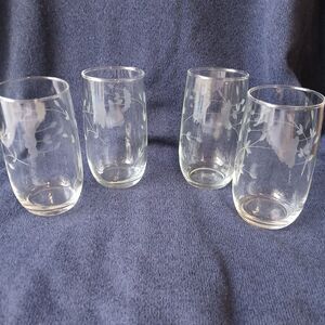 Princess House Heritage Beverage Glasses, Set of 4 Etched Crystal 10 oz Vintage